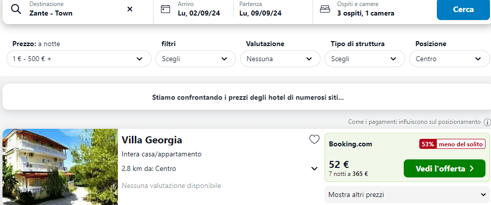 Zante hotel Offerta